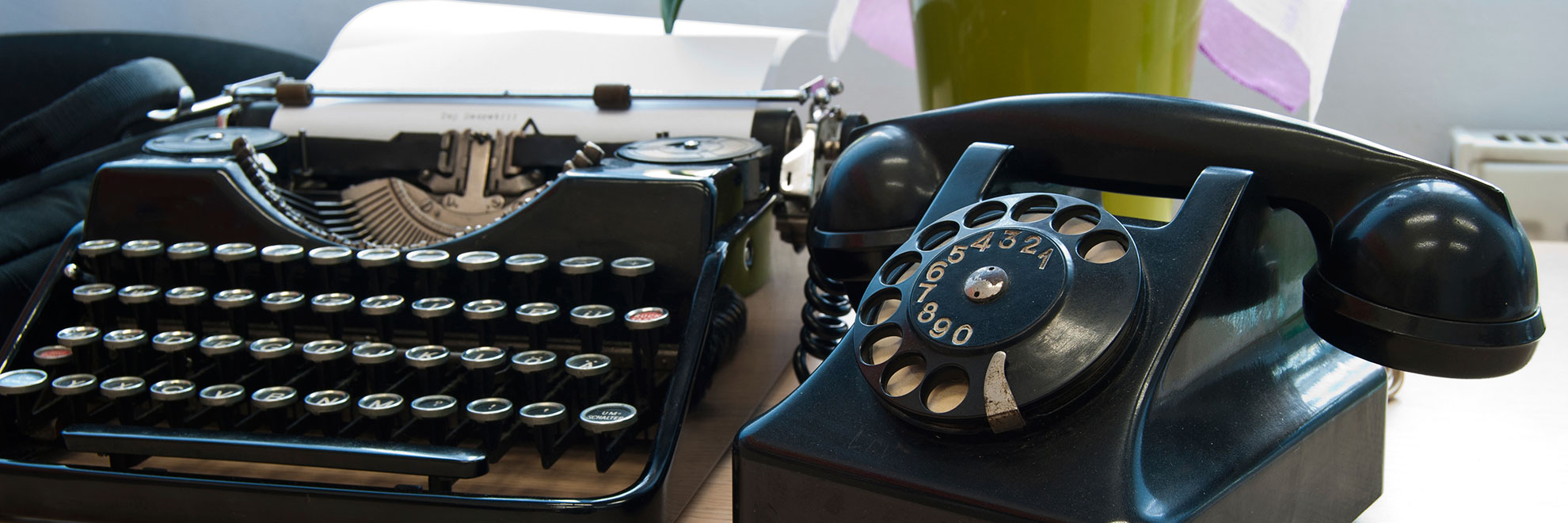 typewriter and phone